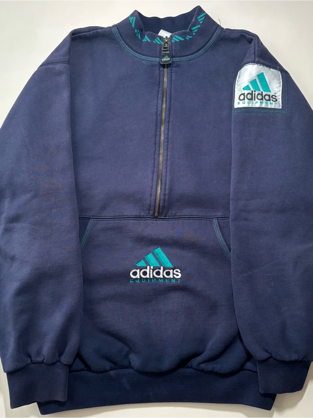 Vintage 90s embroidered adidas equipment faded half zip sweater